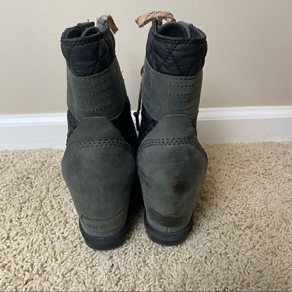Sorel PDX Lace up Wedge Lexie Wedge Black Quarry Leather Canvas 8 - Picture 4 of 6